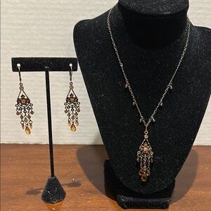 Elegant Gold and Brown Chandelier Jewelry Set